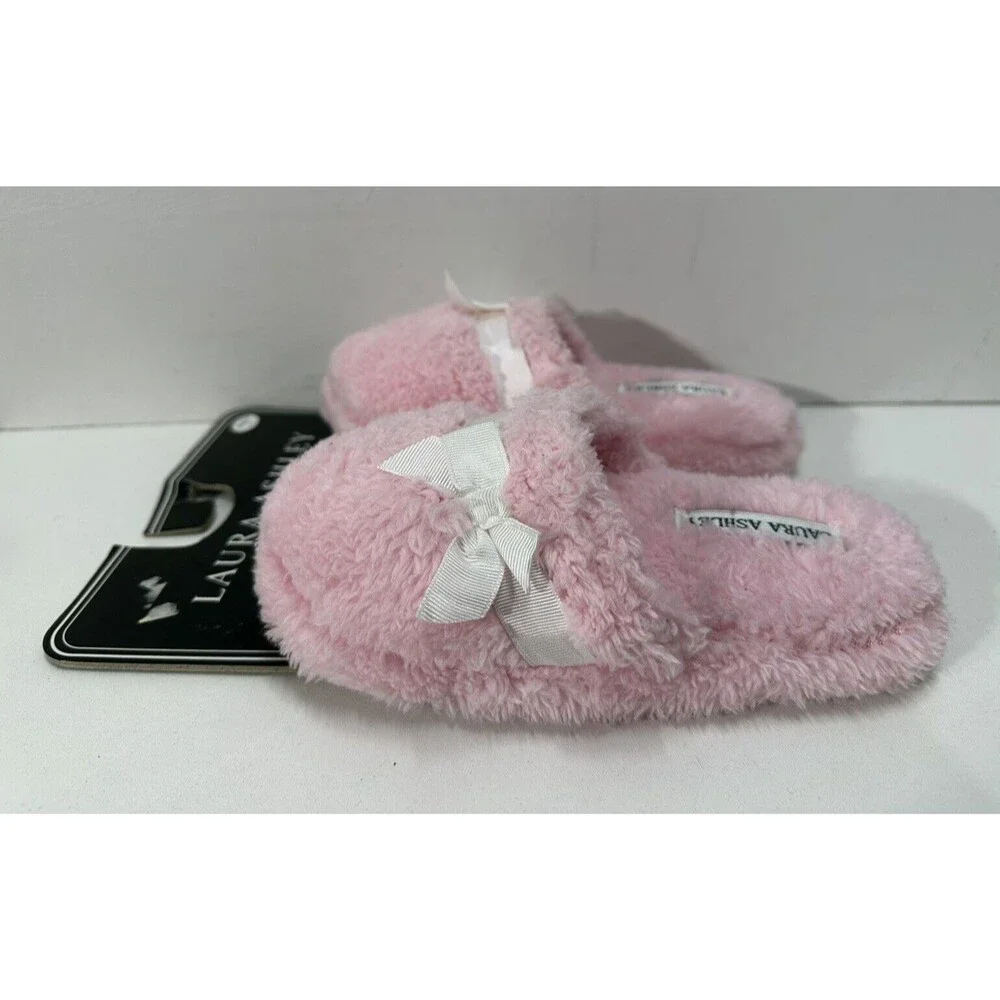 Laura Ashley girl's size 1-13 medium pink slip on slippers with bow